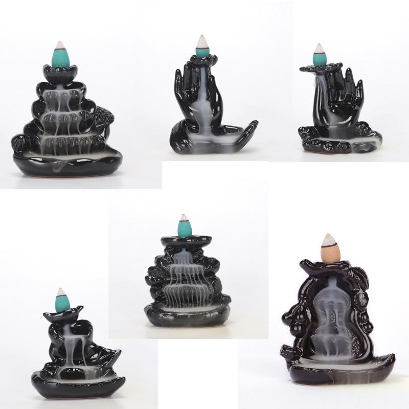 Buddha Hand Ceramic Backflow Incense Burner - Creative Rockery Design for Stick Incense and Office Decor.