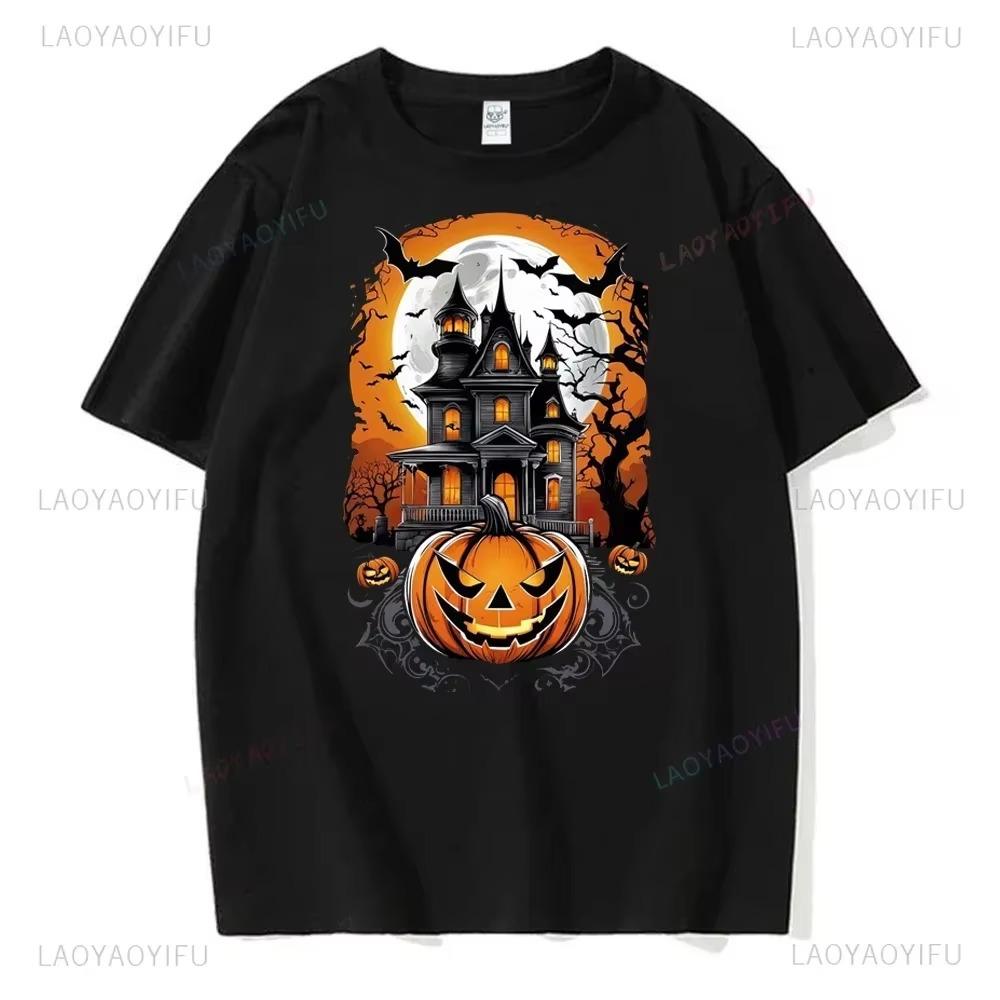 Fun Pumpkin Men Fashion Vintage Halloween T Shirt Spooky Ghost Tops Woman Print Short Sleeved Round Neck Tee Ropa De Mujer