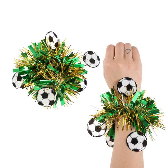 Flor de Pulso com Tema de Futebol Pulseira de Pom Pom de Líder de Torcida Flor de Dança Bola de Flores para Eventos de Futebol Dia do Jogo Lembrancinhas de Festa
