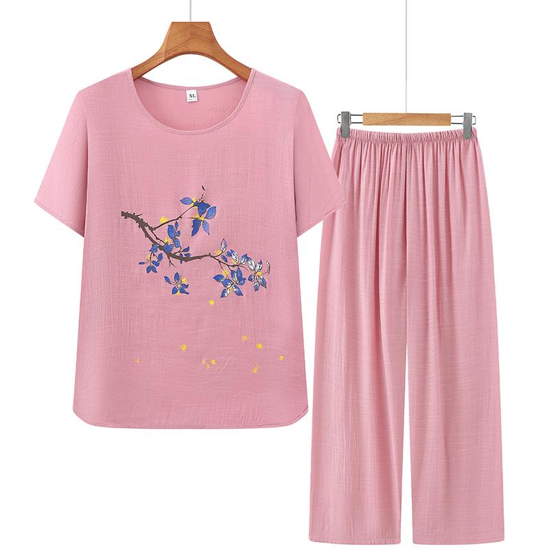 2026 Mid-aged & Elderly Women's Summer Short-sleeve Two-piece Set - Grandma Mom Pajama Top & Pants