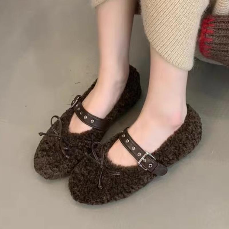 Fashion Fur Women Flats Shoes Bow Suede Loafers Short Plush Casual Sport Shoes 2025 Winter Woman Sneakers New Fashion Walking Zapatos