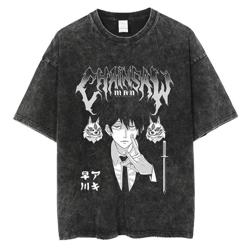 Chainsaw Man Anime Clothing Makima Graphic Print Tee Men Women Oversized Casual Tshirts Harajuku Male Washed Cotton T-shirt