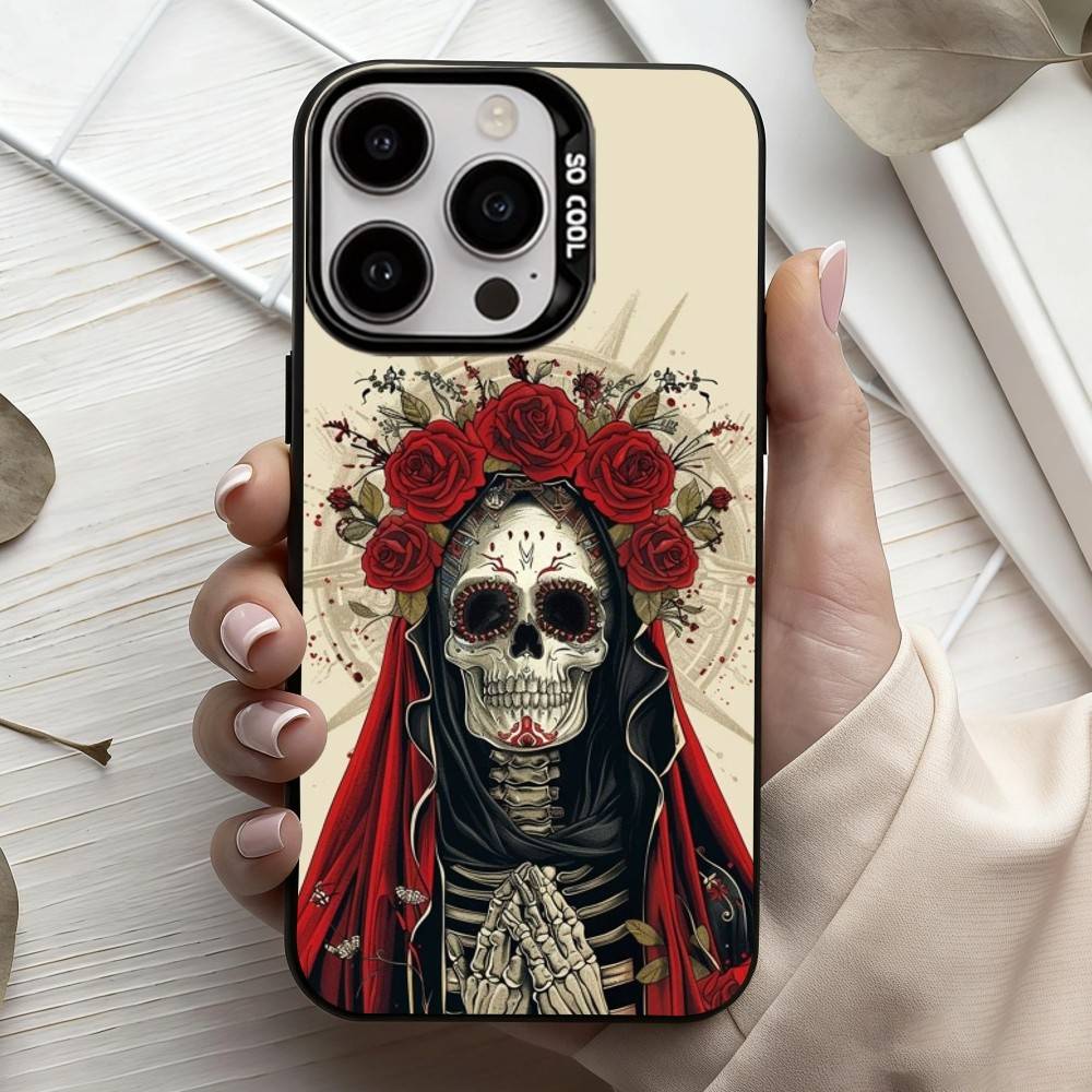 Santa M-Muerte P-print-T Phone Case For iPhone17,16,15,14,13,12,11 Plus,Pro Max Black Candy silver phone case