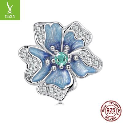 S925 Sterlingsilber Blaue Blume Silikon Positionierungsperlen, Frühlingsblume DIY Perlenarmband Zubehör