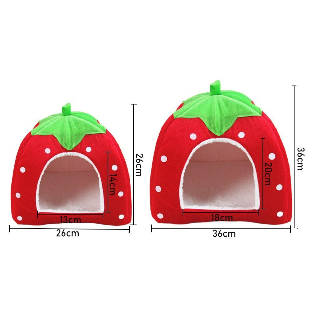 Removable Kennel Winter Pet House with Cushion Strawberry Foldable Pet Bed Puppy Cave Small and Medium Pet