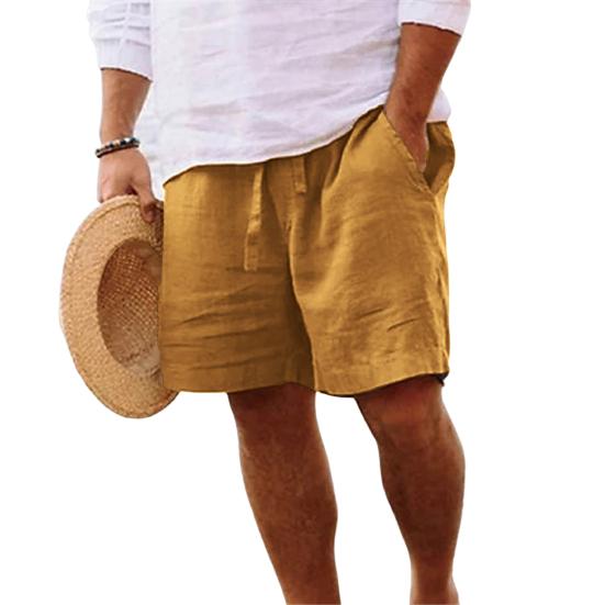 

Mid-Rise Elastic Waistband Drawstring Men Shorts Pockets Straight Wide Leg Knee Length Solid Color Loose Fitness Beach Shorts Sportwear 4XL жёлтый
