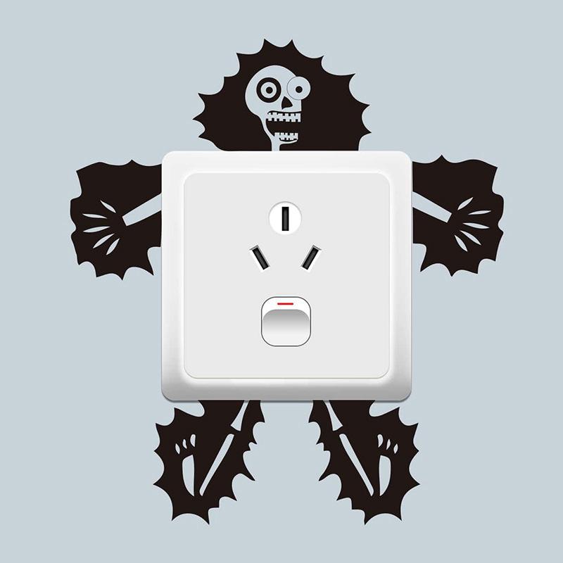 Electrocution Skeleton Man Switch Sticker, Children'S Bedroom Bathroom Wall Sticker Self-Adhesive Halloween Fun  Style