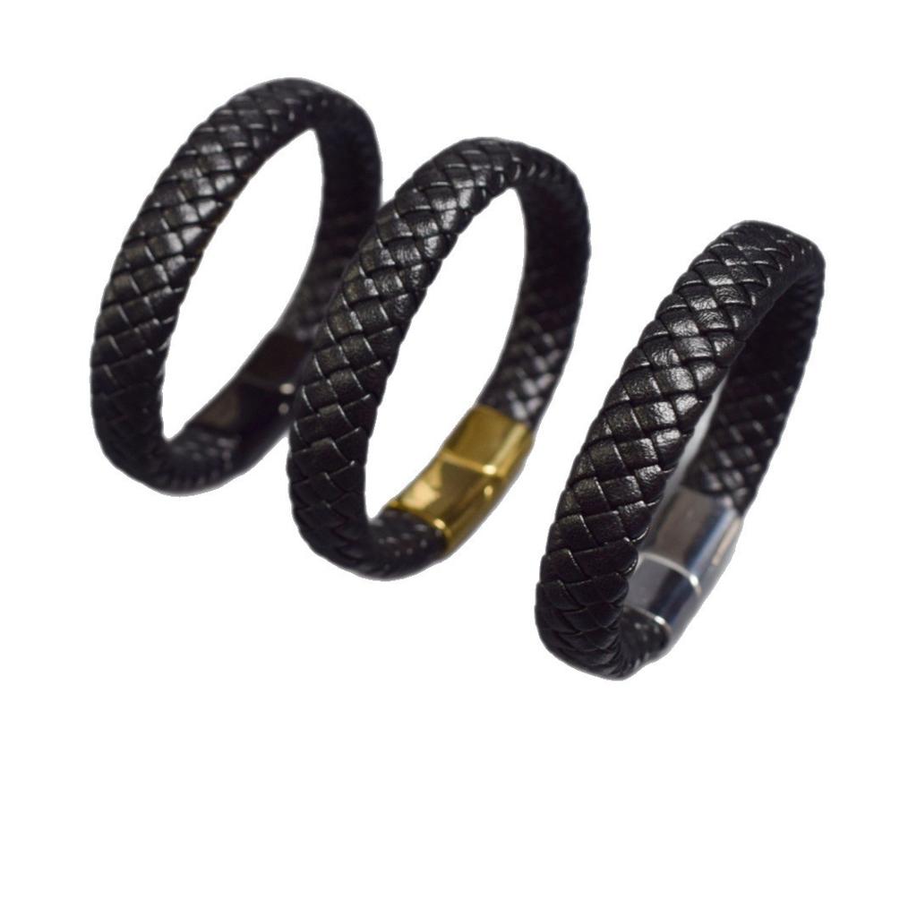 Fashion Stainless Steel Magnetic Buckle Bracelet Men Personalized Woven Wide Leather Rope Wristband Luxury Jewelry Pulseras