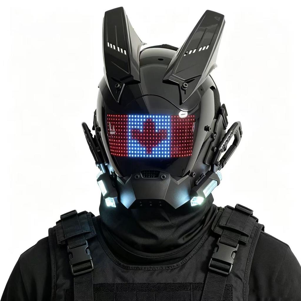 Maschera Casco LED Cyberpunk con Schermo Integrato - Controllo APP Maschera Integrale Techwear per Halloween Cosplay Festa Festival Musicale