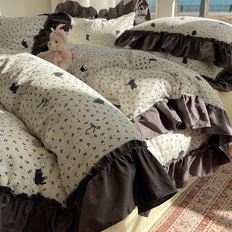 

Комплексный постельный набор из четырех предметов в стиле французского Хепберна, приятный к коже и дышащий, удобная простыня, пододеяльник, наволочка 1.8m bed