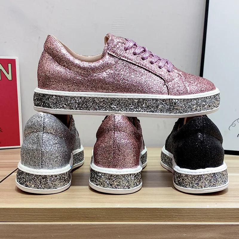 Fashion Sequins Women Vulcanize Shoes Platform Sneakers Crystal Bling Shoes Girl Flats Glitter Casual Sneaker Female Breathable Shoe