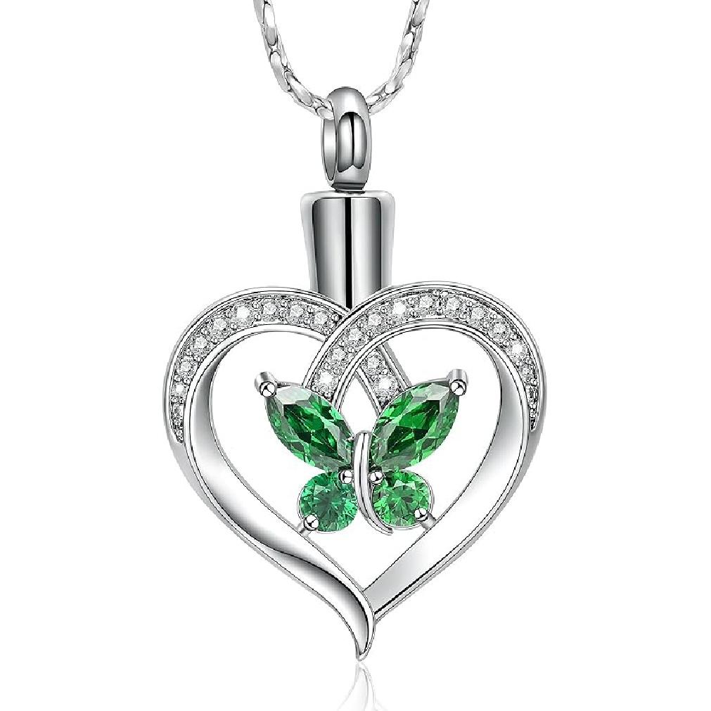 Imrsanl Butterfly Urn Necklaces for Women Girls Birthstone Cremation Jewelry Urns Pendant for Human Ashes Memorial Locket Keepsake Jewelry