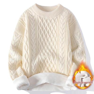 Men's Retro Japanese Knit Loose-Fit Sweater with Velvet Layer