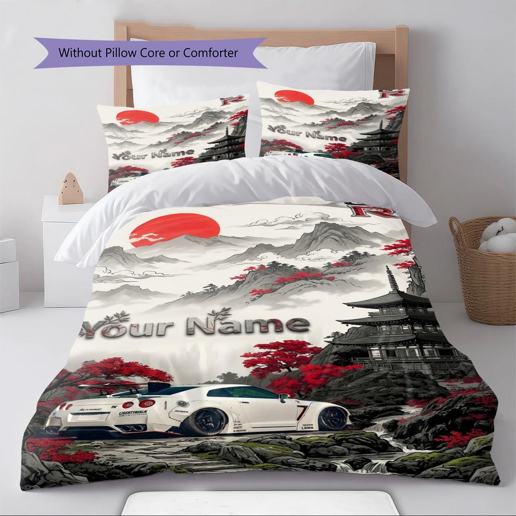 Name Custom Car Posters Pattern Bedding Set Quilt Cover Pillowcase Home Decor Gift (1 * Duvet Cover + 2 * Pillowcase, Without Core)