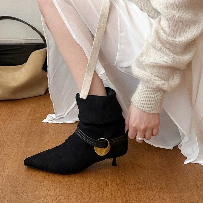Pointed Toe Women's Ankle Boots Designer High Heels Shoes Winter 2025 Woman Chelsea Boots Dress Pumps Suede Mujer Zapatillas