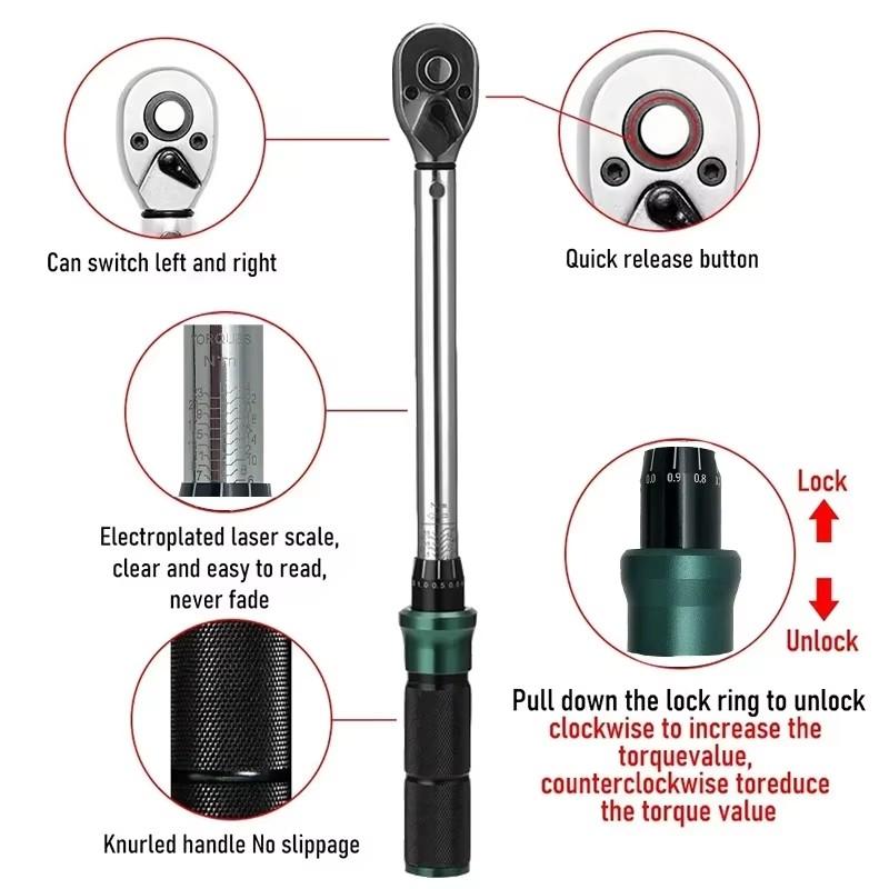 1/4'' Drive 2-25N.m Precise Double Scale Torque Wrench Set MTB Bike Socket Spanner Bicycle Motorcycle Ratchet Repair Toolbox Kit