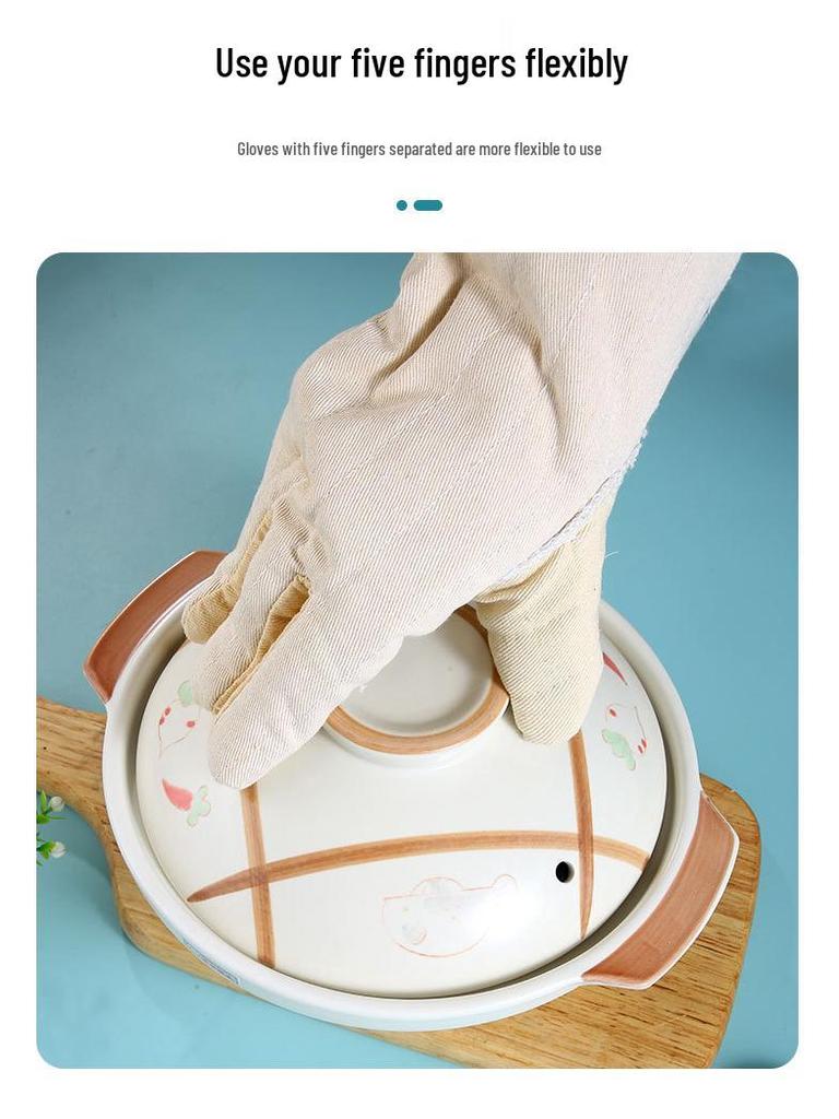 High-Temperature Resistant Industrial Baking Gloves - Five-Finger, Anti-Scald, Heat-Insulating, Wear-Resistant, Thickened Protection.