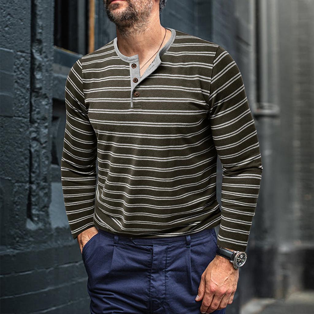 Herre Casual Langermet Skjorte Stripete Skjorte med Tre-Knapps Topper