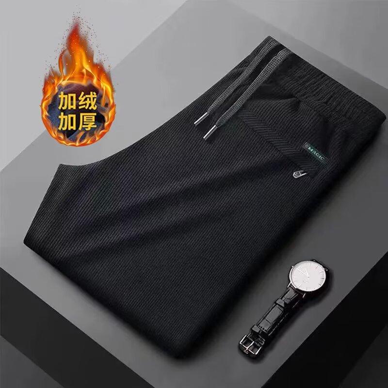 Autumn and winter new corduroy pants men's straight casual pants men's fleece thickened trousers