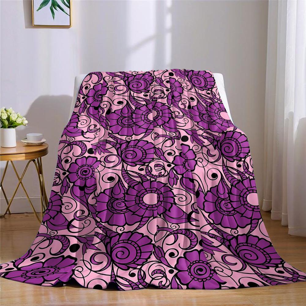 Lavender Floral Flannel Blanket Warm Soft Halloween Christmas Couch Warm Cozy Decorative Decor Gift for All Season