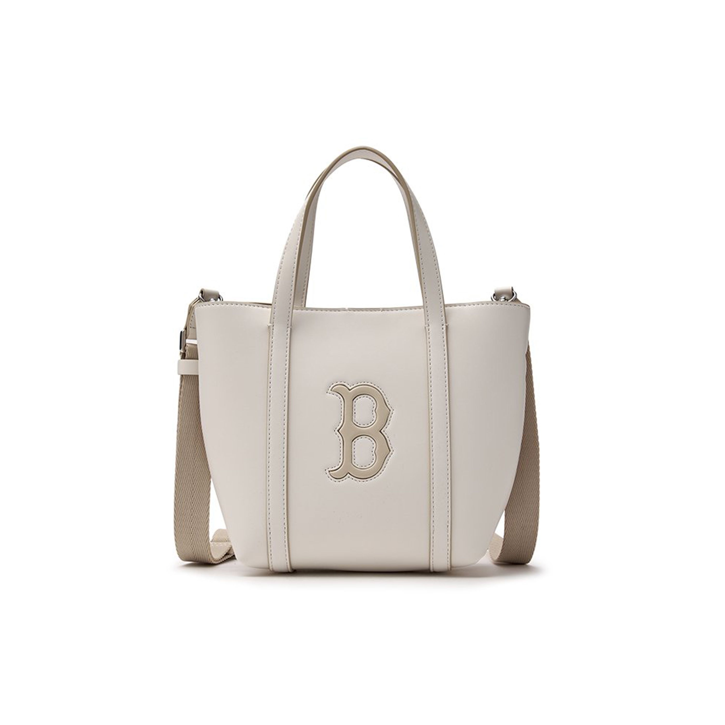 

MLB 24FW Boston Red Sox Simple Large Logo Large Capacity Faux Leather Tote Bag Unisex Tote Bag Deep-Cream 3AORS884N-43CRD Dark Cream