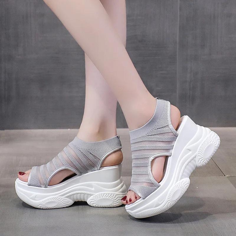 модные женские сандалии Flying Weave Fish Mouth весна-осень 2024 новые женские сандалии — фото 3