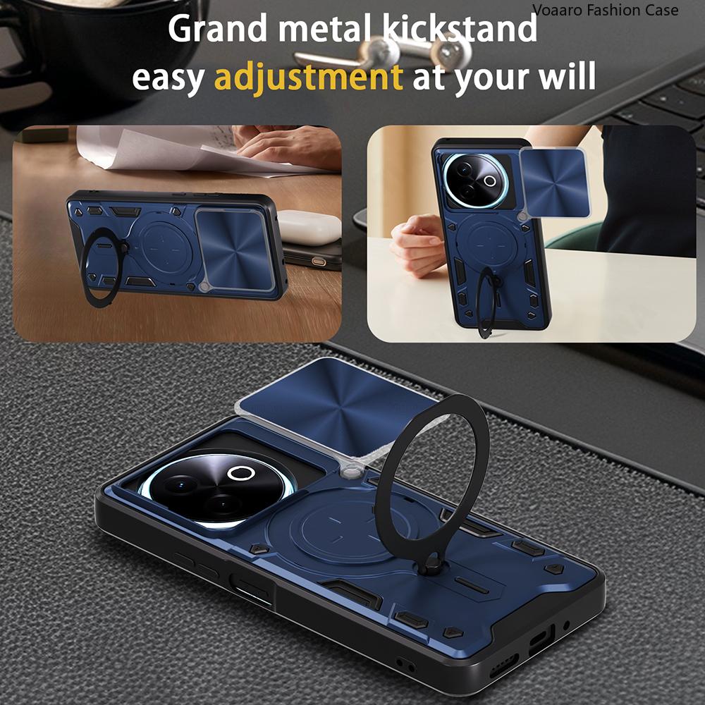 Slide Lens Armor Funda for Vivo Y39 5G Global Case for Vivo Y300i 5G China Case Magnetic Ring Stand Holder Protective Back Cover