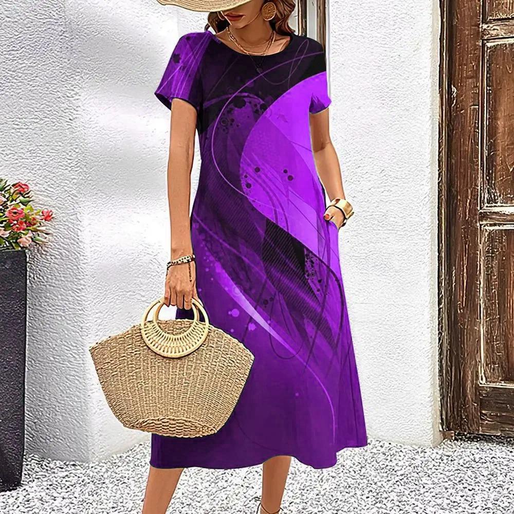 Fashion Tie-dye Striped Women Elegant Mini Dresses Summer Short Sleeve 3D Print Gradient Street Ladies Casual Dress Big Size