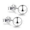 18K White Gold Plated Sterling Silver Ball Stud Earrings 8mm, Simple Polished Ball Studs Hypoallergenic Jewelry