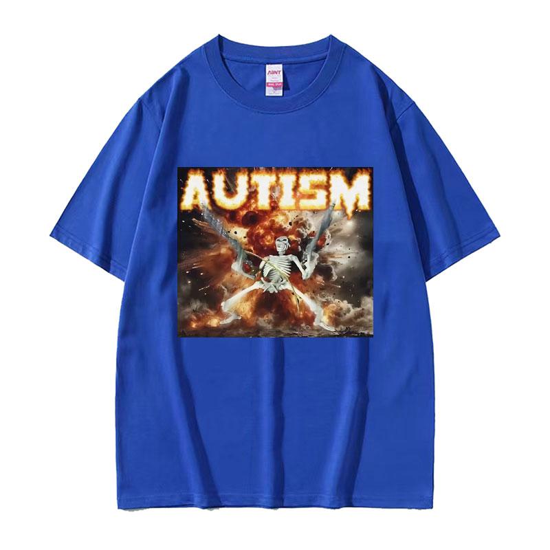Autistic Funny Skeleton Meme Graphic T Shirt Men Fashion Gothic Retro T Shirts Male ONeck Oversized Short Sleeve Tshirt Unisex