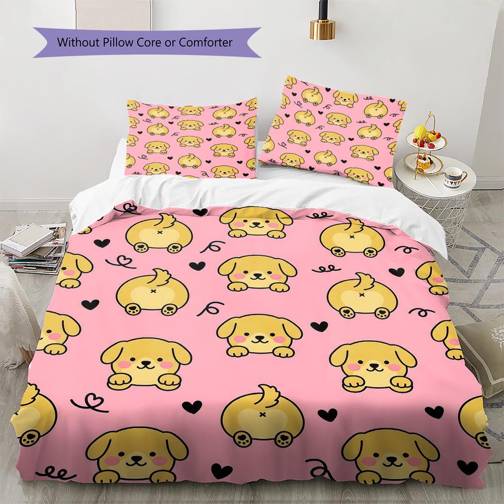 Pink Cartoon Art Pattern Bedding,Quilt Set Quilt Cover Pillowcase Home Birthday Gift (1 * duvet cover + 2 * pillowcase, without core)