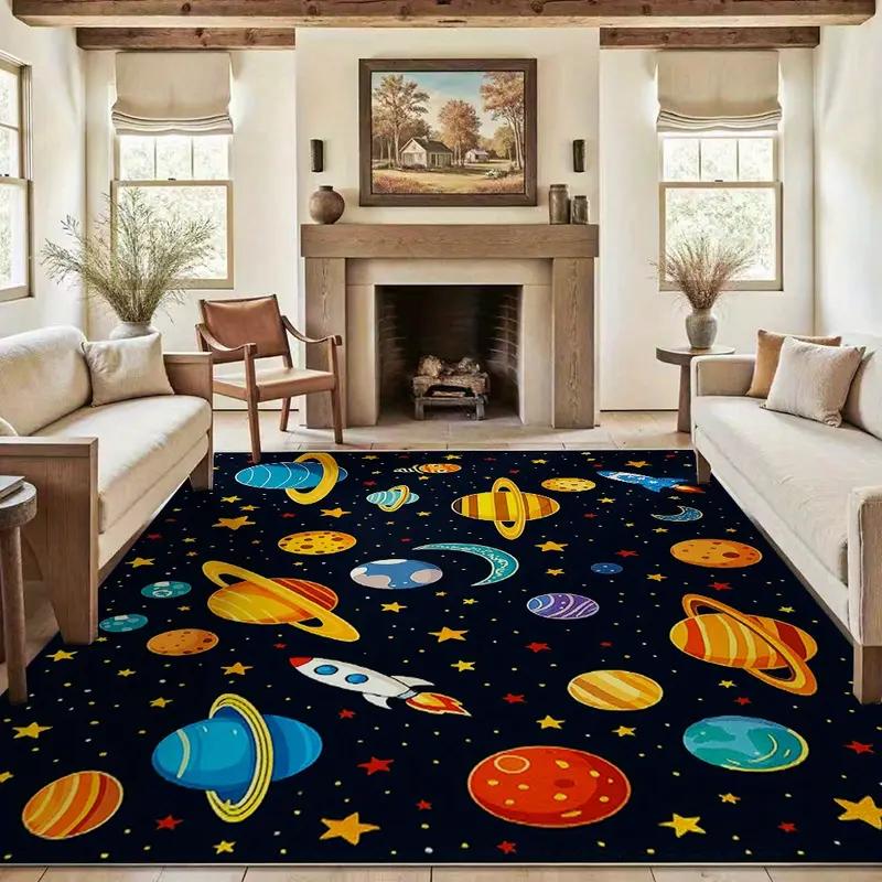 Alphabet, Universe Galaxies Carpet for Kid's Room Decor Kids Play Mat Nursery Living Room Rug Reading Area Rug Christmas Gift