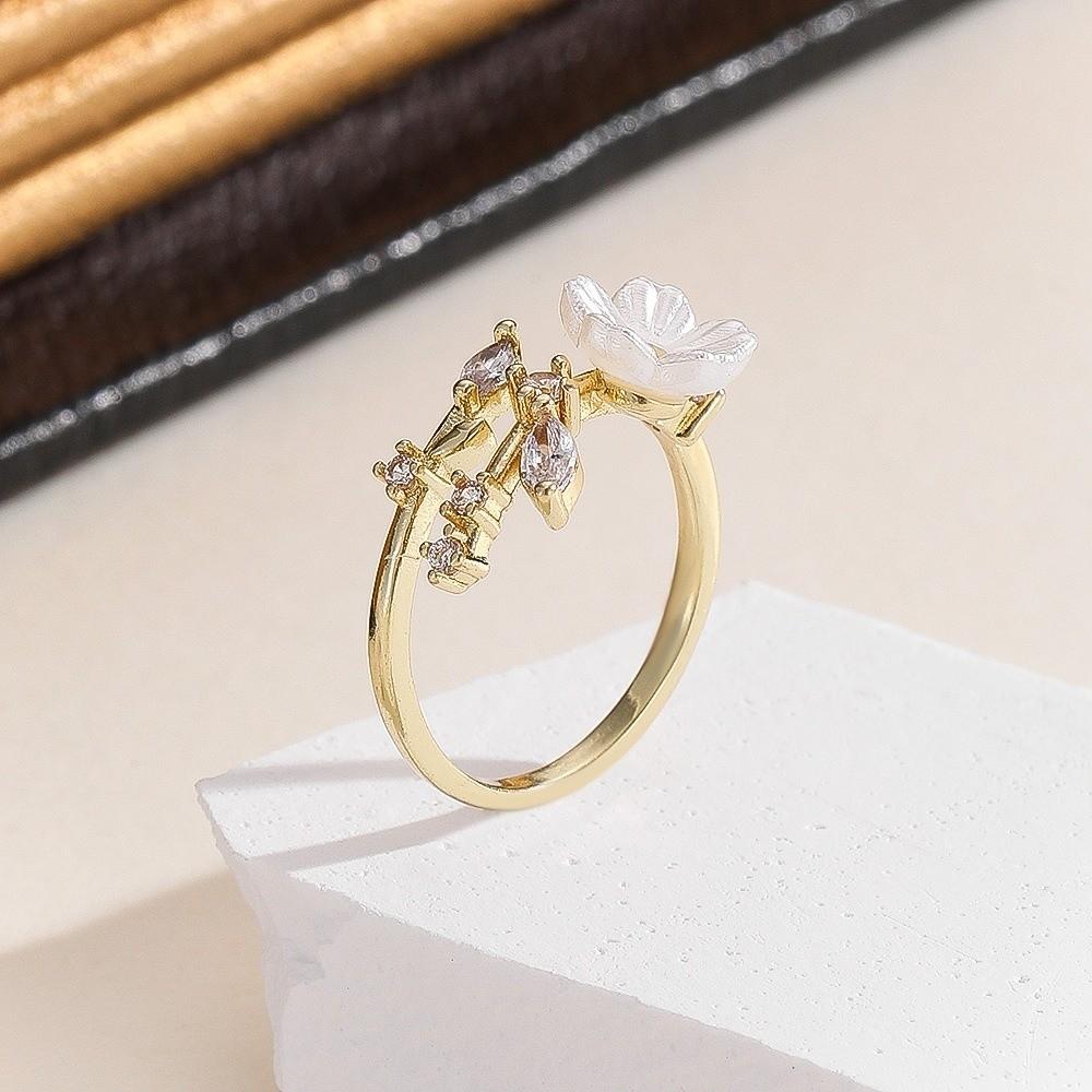 Wedding Flower Crystal Ring Adjustable Zircon Ring Delicate Flower Opening Ring  Gifts