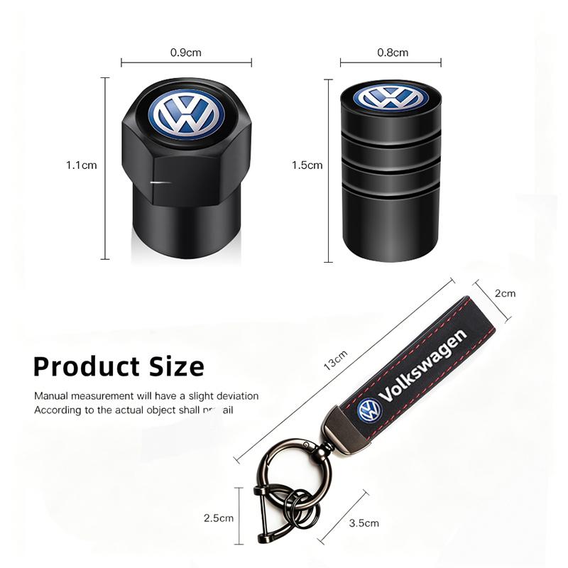 hijk1 1/4Pcs Car Tire Wheel Valve Caps Suede Keyring Zinc Alloy Keychain For VW GTI Polo Golf Passat Tiguan Arteon Touareg CC Taigo Ca