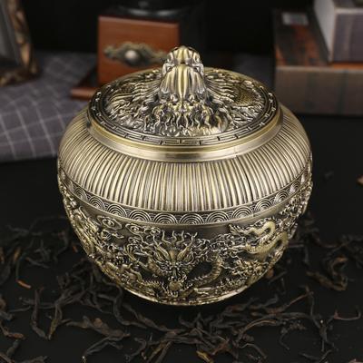 Imitation Bronze Kowloon Tea Can Sealed Tank Storage Tank with Lid Copper Cylinder Dragon Tank Large Household Storage Tank Fire Escape Dragon