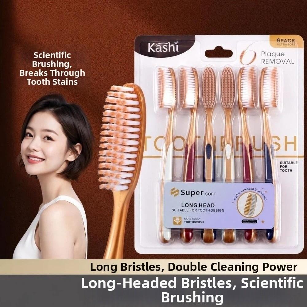 6pcs Long Head Soft Bristle Toothbrush Anti-slip Handle Curved Head Toothbrush For Adults Couple