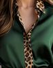 Leopard Print Satin Patchwork Long Sleeve Shirt for Women