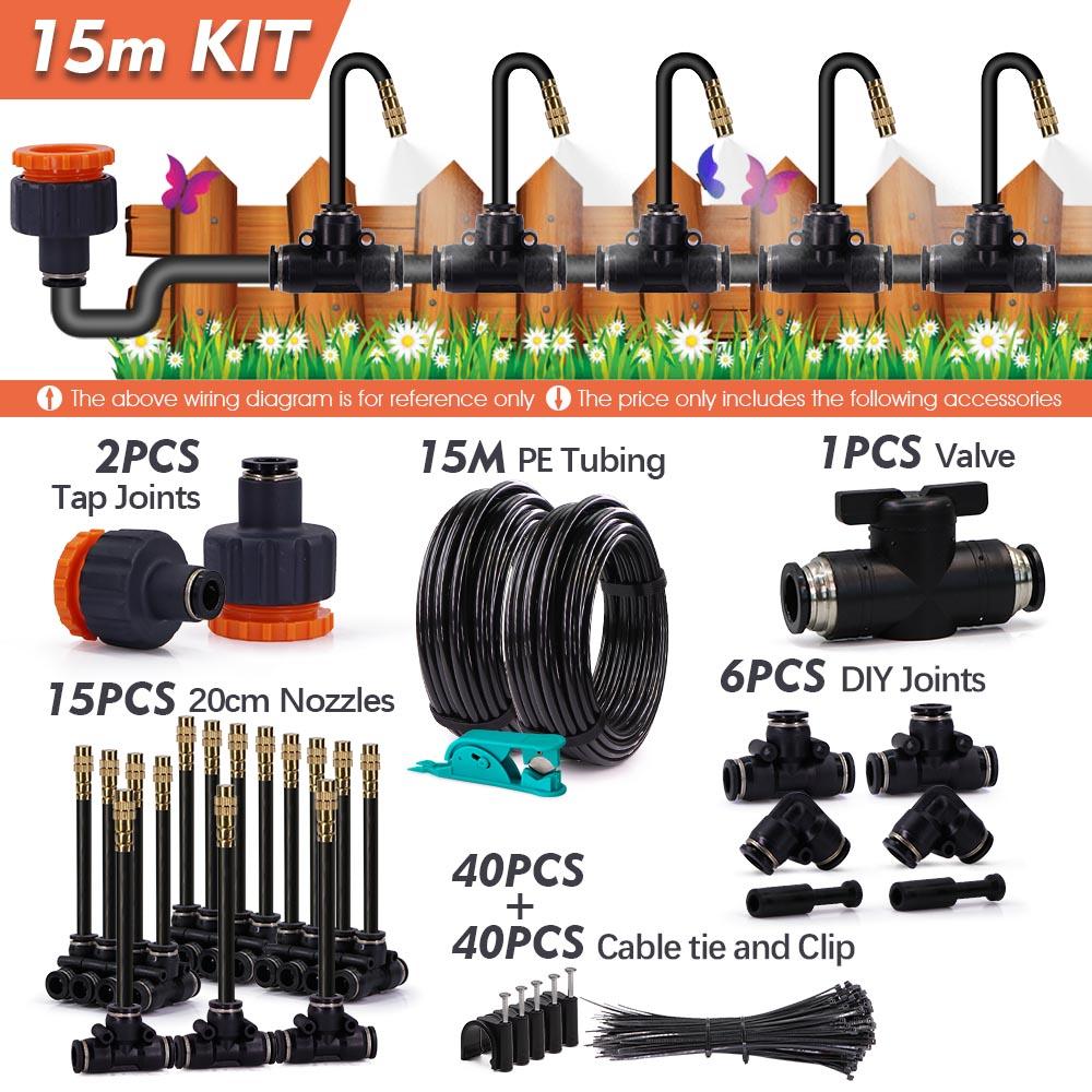 30-5m Free-bend Sprayer System 5/8mm PE Hose Misting Cooling Outdoor Garden Plant Fogging Watering Irrigation Humidification Kit