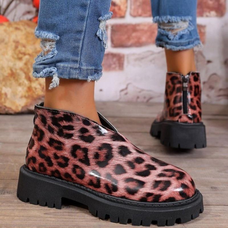 Leopard Print Thick Heel Single Boot Fashion Round Toe Deep Mouth Platform Sole Non-slip Wear-resistant Women's Shoes