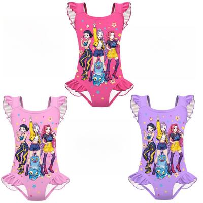 Kids Girls Anime Cartoon K-POP Rumi Zoey Mira Print Ruffle Sleeveless One-piece Swimsuit Swimwear