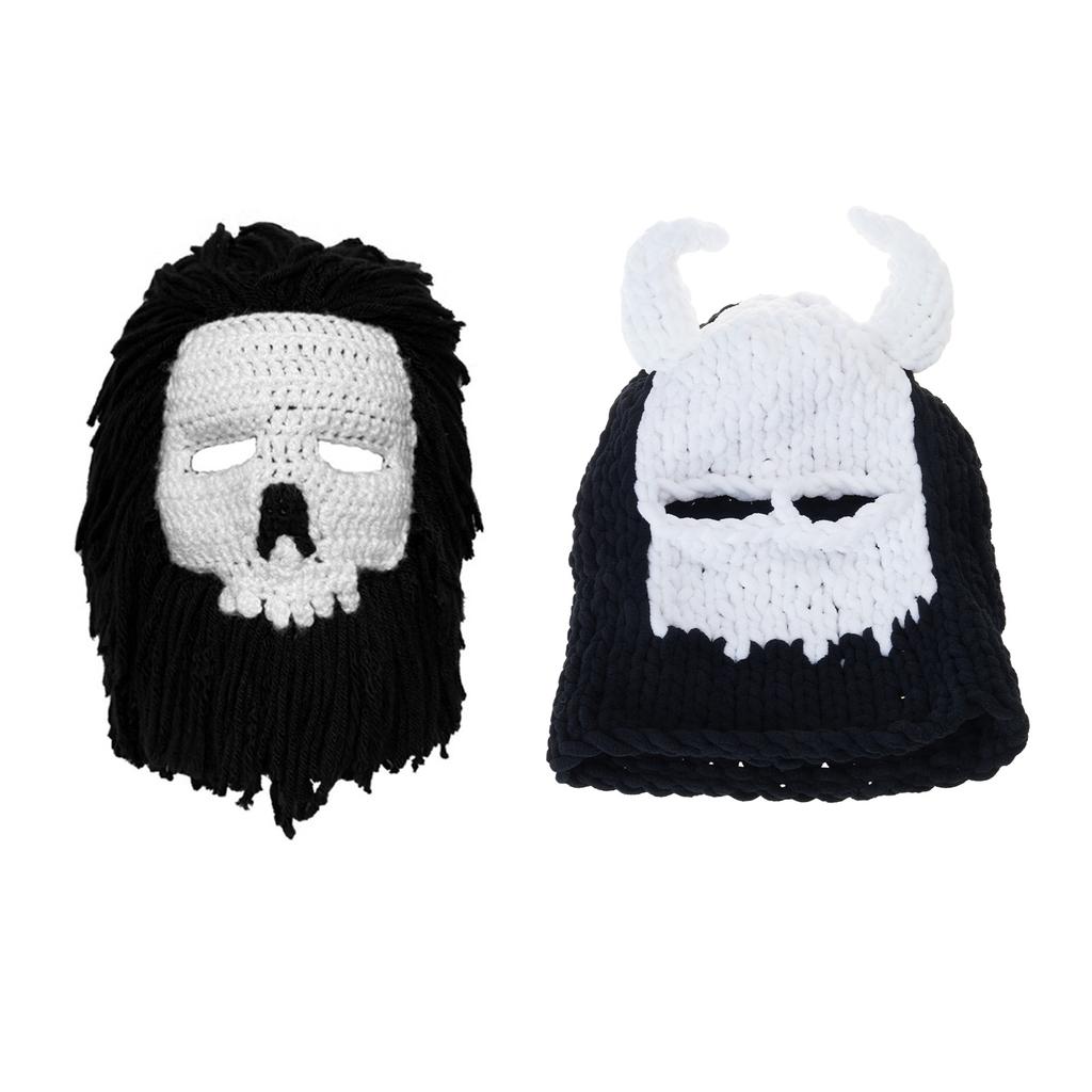 Devil Horn Winter Hat for Adult Handwoven Balaclava Cap Novelty Party Hat for Girl Boys Knit Mask Hat Cool Accessories