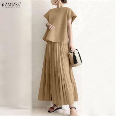 Women Short Sleeve Blouse and Long Skirts Summer Two Piece Suit Sets