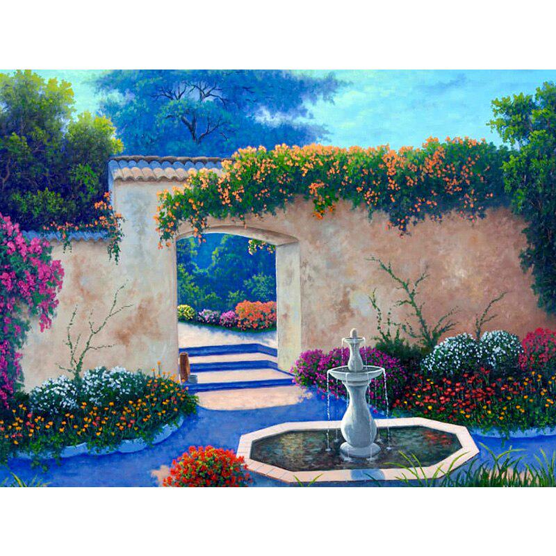 Pavilion and Landscape Diamond Embroidery Circle Device Diamond Painting