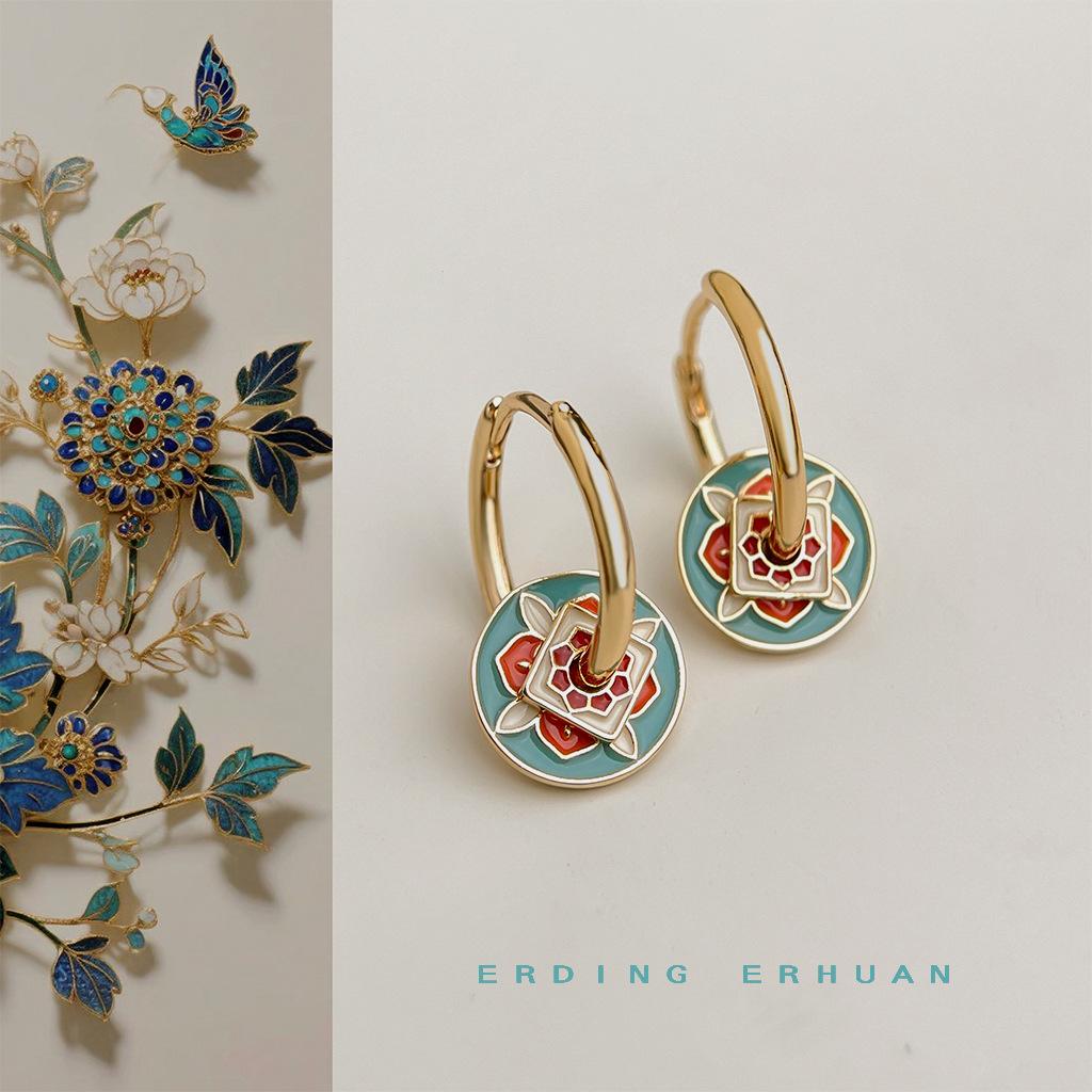 Оригинальные литературные и ретро национальный тренд узор круглые геометрические эмаль капельная глазурь расписные серьги новые серьги бижутерия