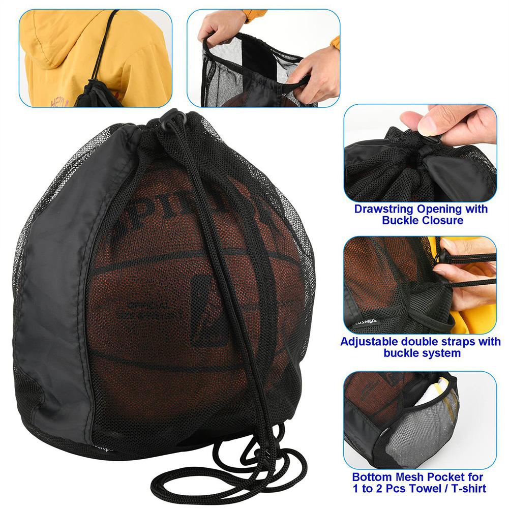 Single Ball Bag Mesh Carry Bag Sport Game Ball Storage Bag Drawstring Sling Back Bag for Basketball Volleyball Soccer Football