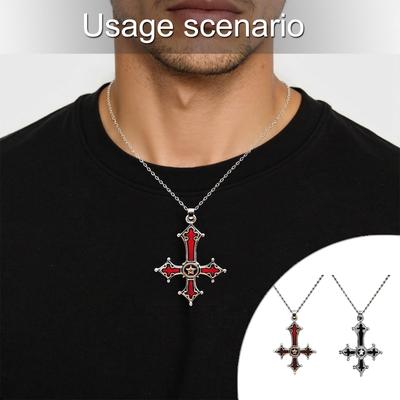 Gothic Punk Necklace with Inverted Crucifix Pendant Adjustable Length Neckchain Stylish Sweater Chain for Fashion Lovers