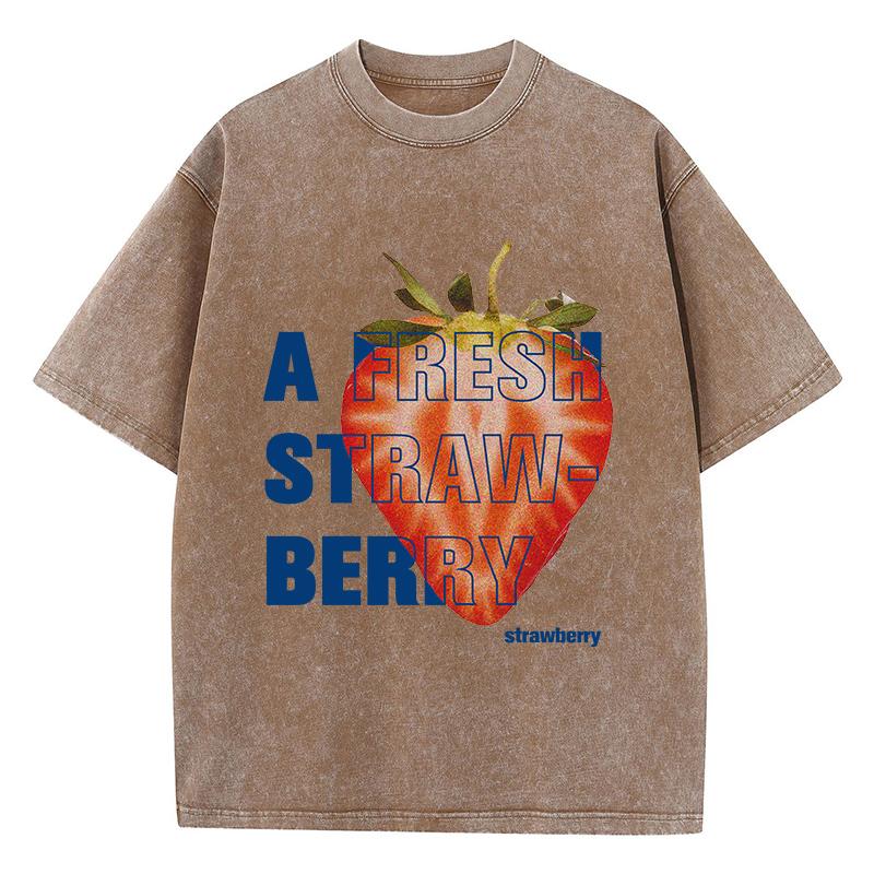 

Повседневные женские футболки с кислотной стиркой, топы с принтом «Свежая клубника», потертые футболки из хлопка больших размеров, трендовая женская одежда S
