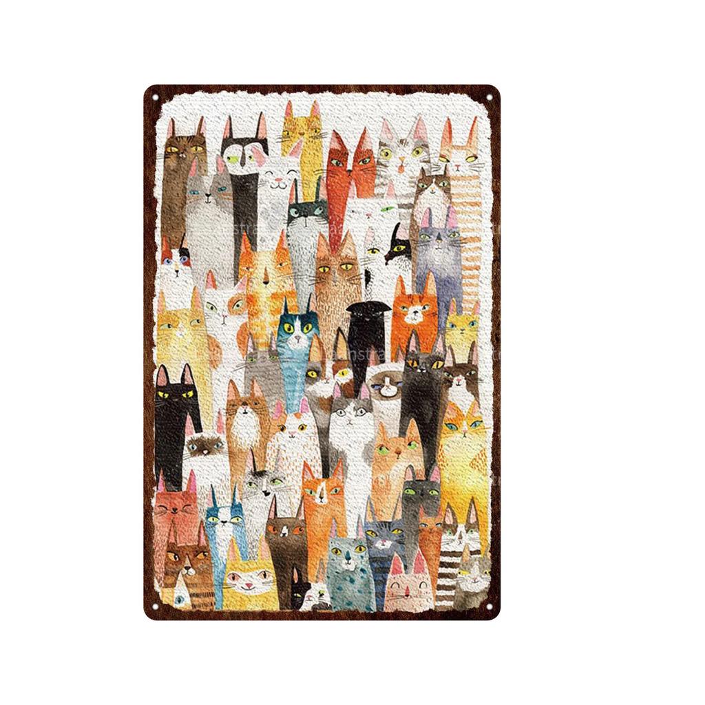 Cute Animal Funny Cat Metal Signs Vintage Metal Sign Painting Plate for Bar Club Pet Shop Decor Retro Poster Wall Decor Painting