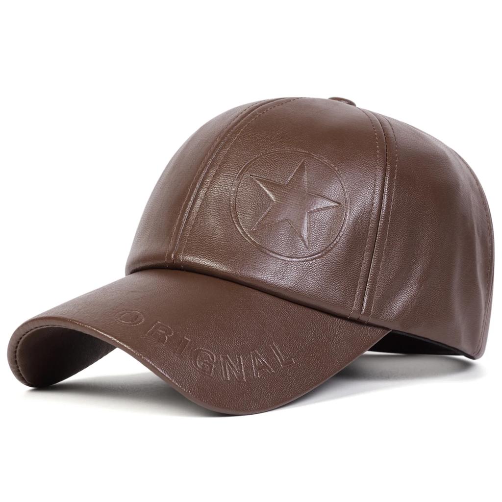 Unisex Pentagram ORIGNAL Imprint PU Leather Baseball Caps Outdoor Adjustable Spring and Autumn Casual Sunscreen Hat