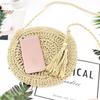 Round Soft Paper Rope Shoulder Bag Tassel Handmade Crossbody Bags Straw Bag Circle